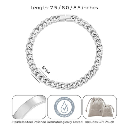 Men's 6mm Stainless Steel 7.5-8.5 Inch Curb Chain Bracelet