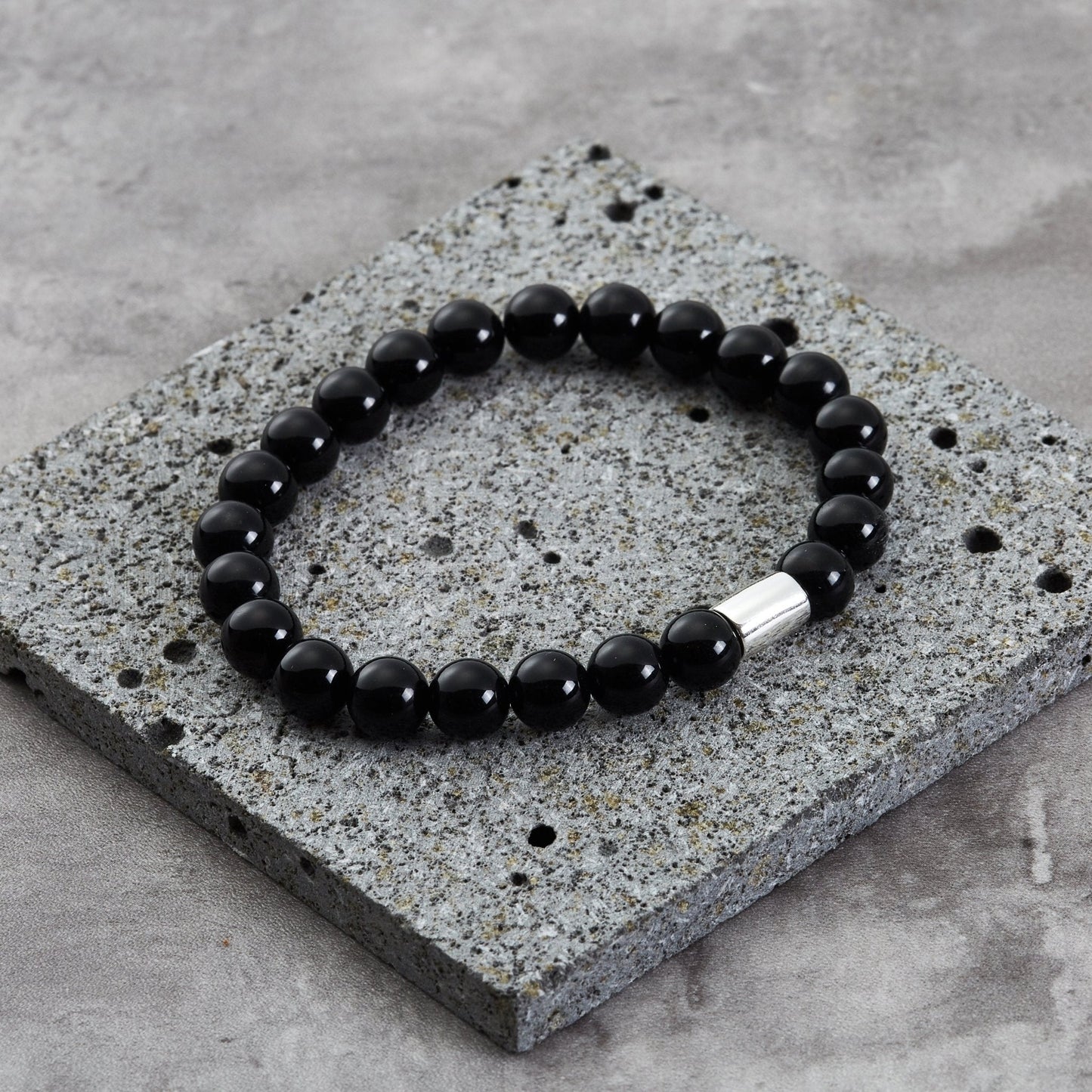 Men's Black Onyx Gemstone Stretch Bracelet