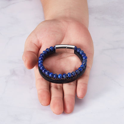 Men's Genuine Leather Lapis Bracelet
