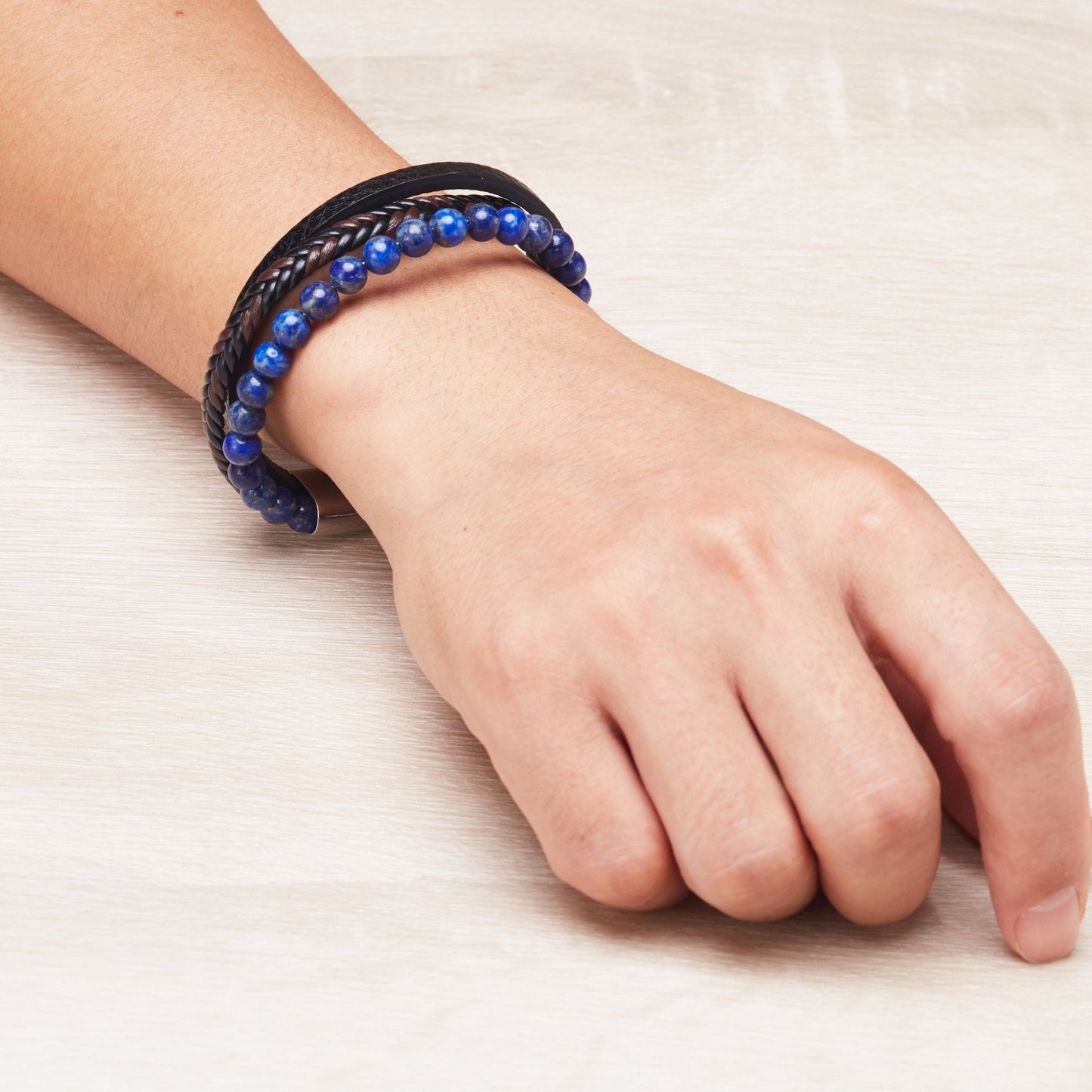 Men's Genuine Leather Lapis Bracelet