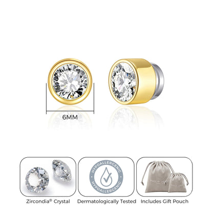 Gold Plated 6mm Magnetic Clip On Earrings Created with Zircondia® Crystals