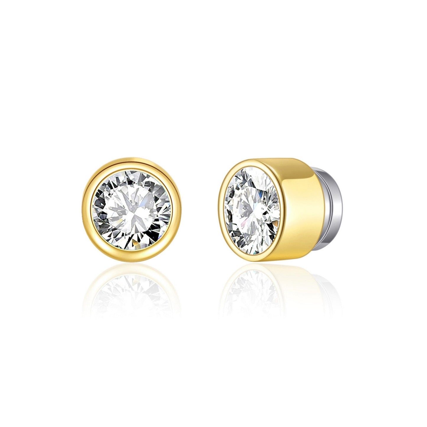 Men's Gold Plated 6mm Magnetic Clip On Earrings Created with Zircondia® Crystals