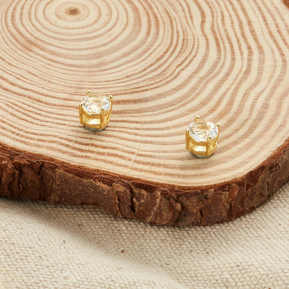 Gold Plated Round Magnetic Clip On Stud Earrings Created with Zircondia® Crystals