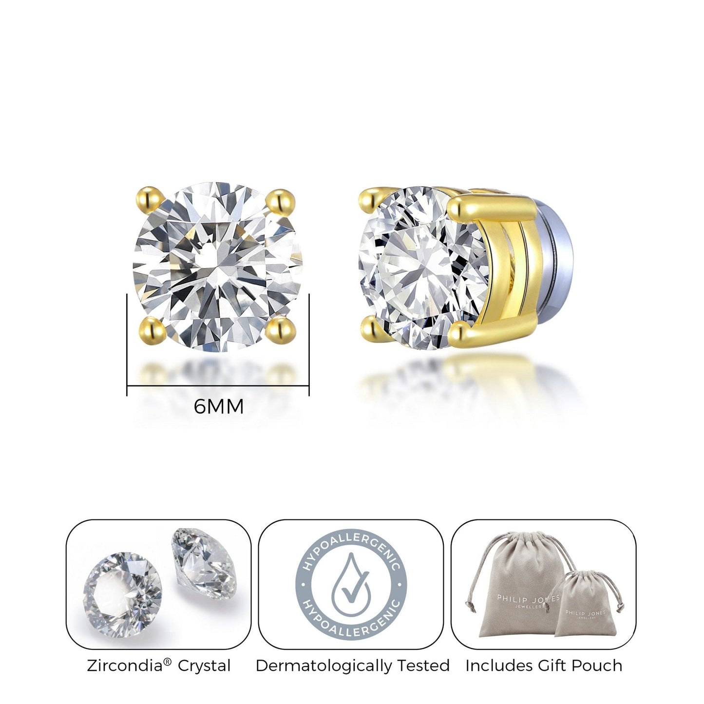 Men's Gold Plated Round Magnetic Clip On Stud Earrings Created with Zircondia® Crystals