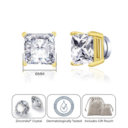 Gold Plated Square Magnetic Clip On Stud Earrings Created with Zircondia® Crystals