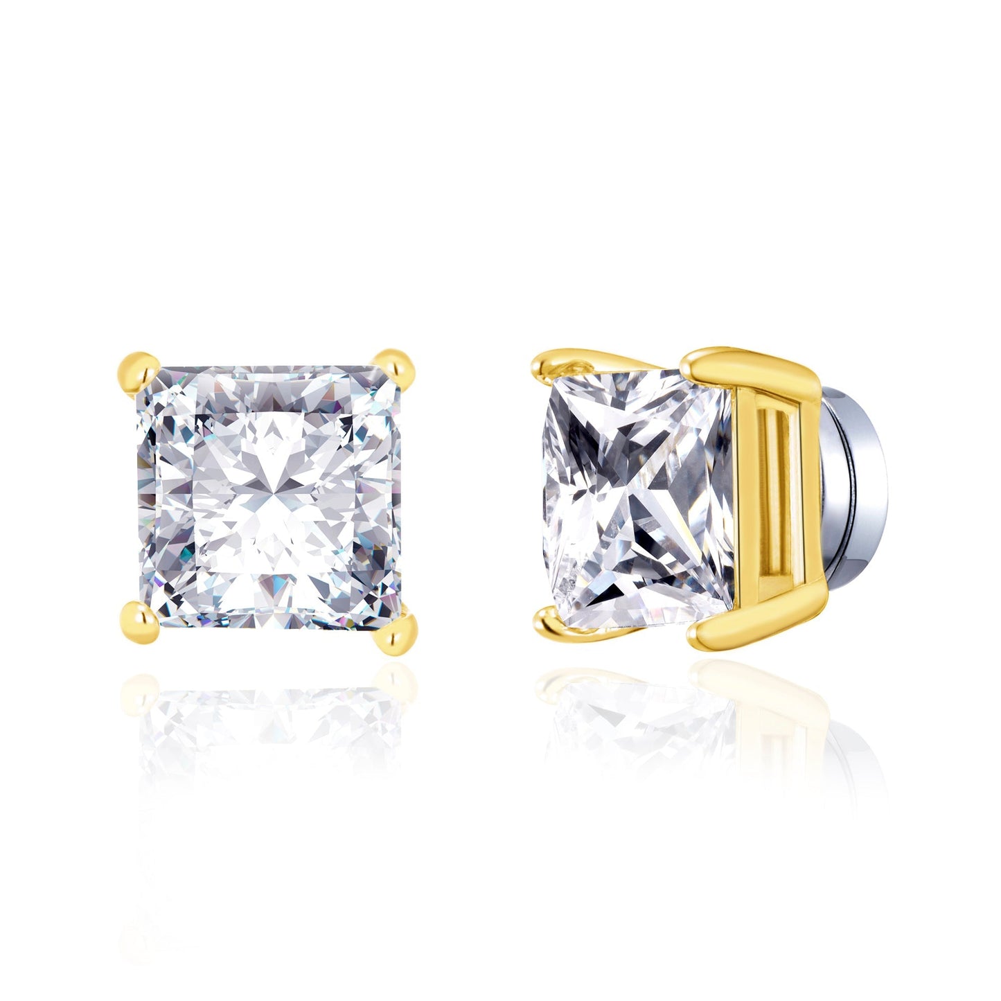 Gold Plated Square Magnetic Clip On Stud Earrings Created with Zircondia® Crystals