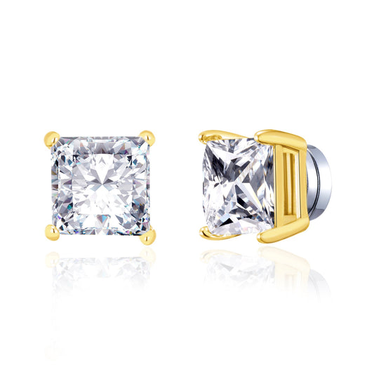 Men's Gold Plated Square Magnetic Clip On Stud Earrings Created with Zircondia® Crystals
