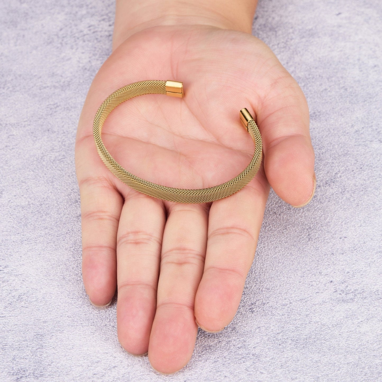 Men's Gold Plated Stainless Steel Mesh Cuff Bracelet