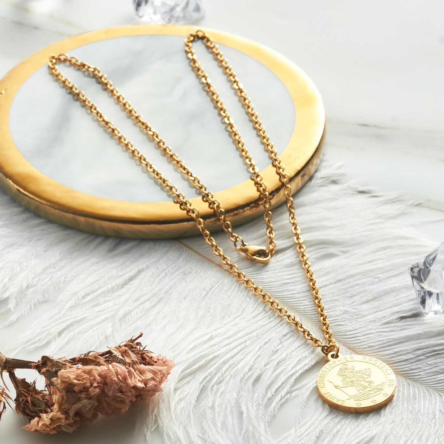 Men's Gold Plated Stainless Steel St Christopher Necklace