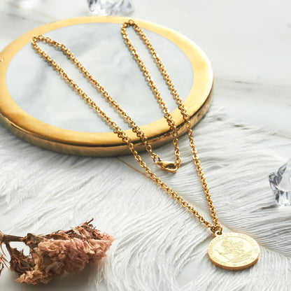 Men's Gold Plated Stainless Steel St Christopher Necklace