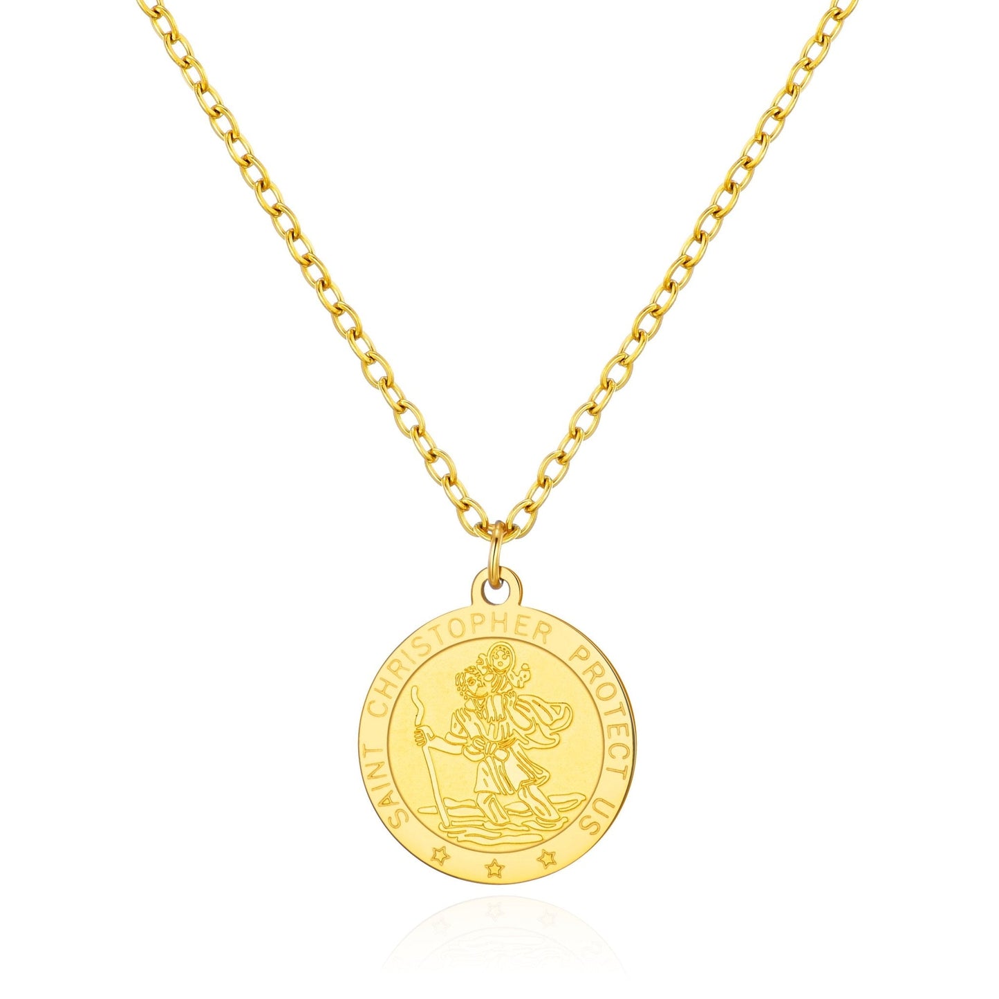 Men's Gold Plated Stainless Steel St Christopher Necklace