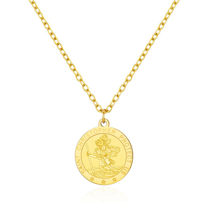 Men's Gold Plated Stainless Steel St Christopher Necklace