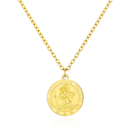 Men's Gold Plated Stainless Steel St Christopher Necklace