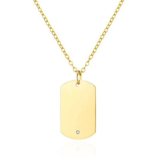 Men's Gold Plated Steel Dog Tag Necklace Created with Zircondia® Crystals