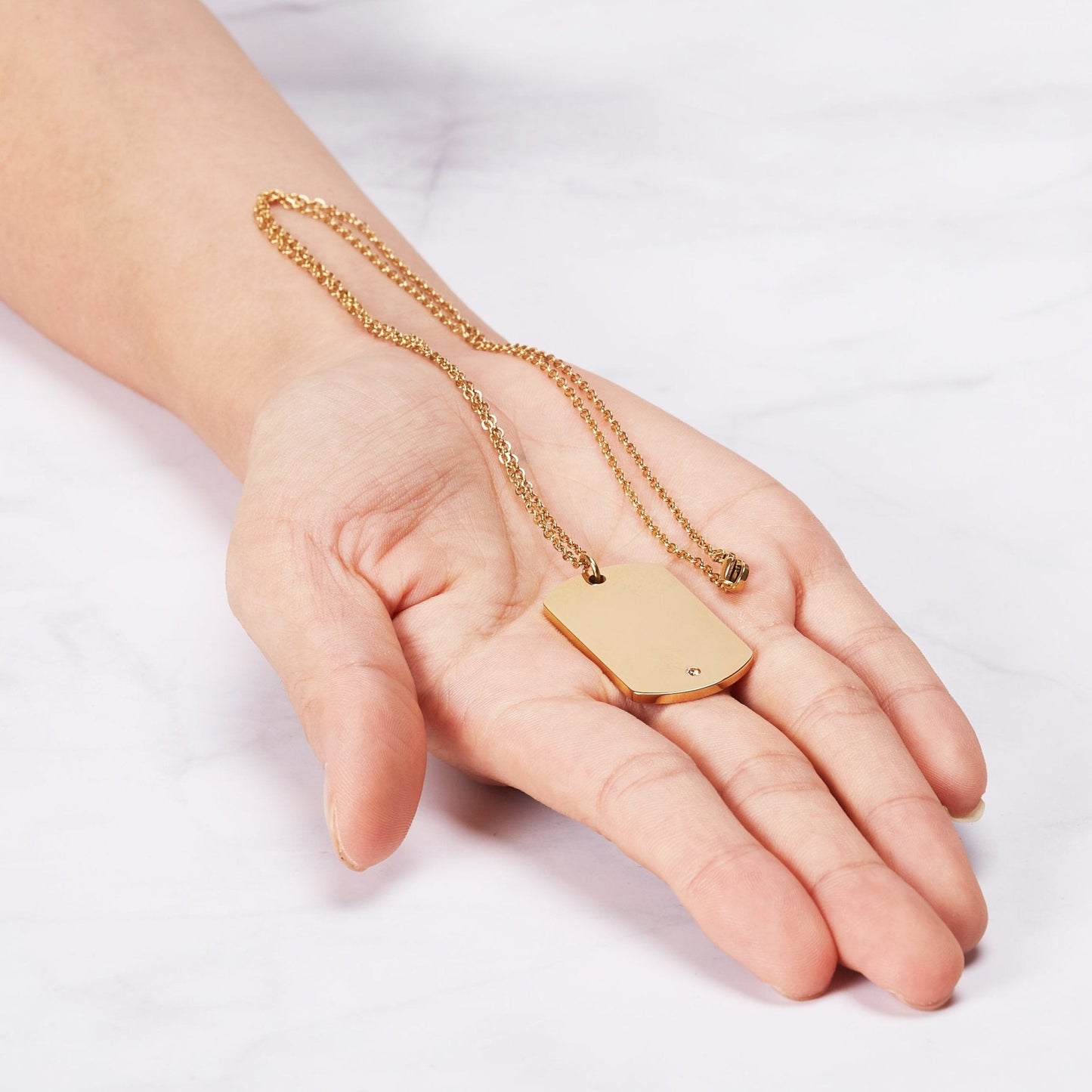 Men's Gold Plated Steel Dog Tag Necklace Created with Zircondia® Crystals