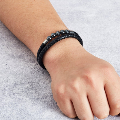 Men's Hematite Genuine Leather Bracelet
