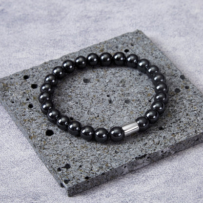 Men's Hematite Round Beaded Gemstone Stretch Bracelet