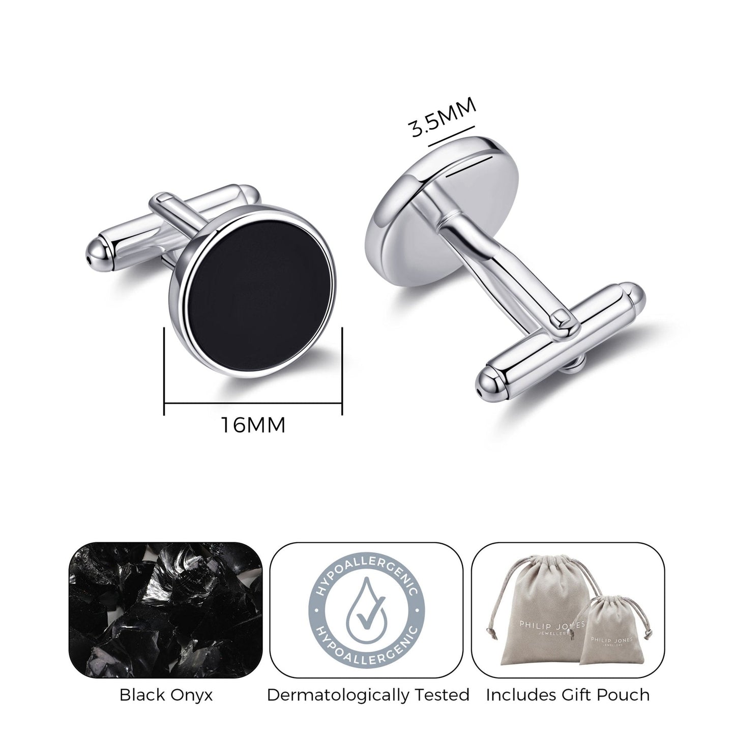 Men's Black Onyx Gemstone Cufflinks