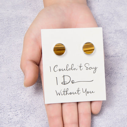 Men's I Couldn't Say I Do Without You Tigers Eye Gemstone Wedding Cufflinks