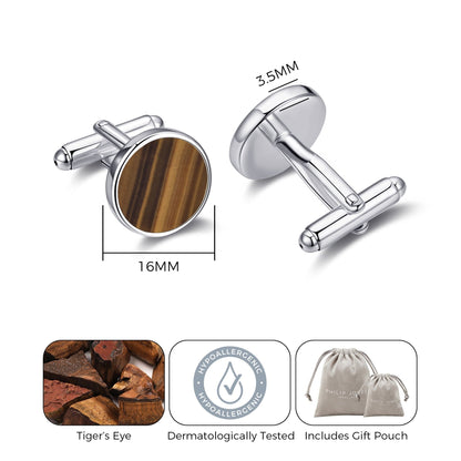 Men's I Couldn't Say I Do Without You Tigers Eye Gemstone Wedding Cufflinks