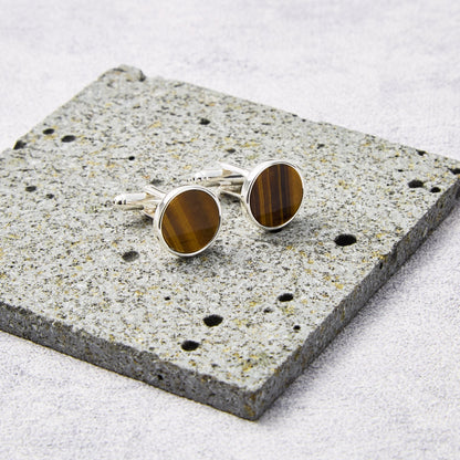 Men's I Couldn't Say I Do Without You Tigers Eye Gemstone Wedding Cufflinks