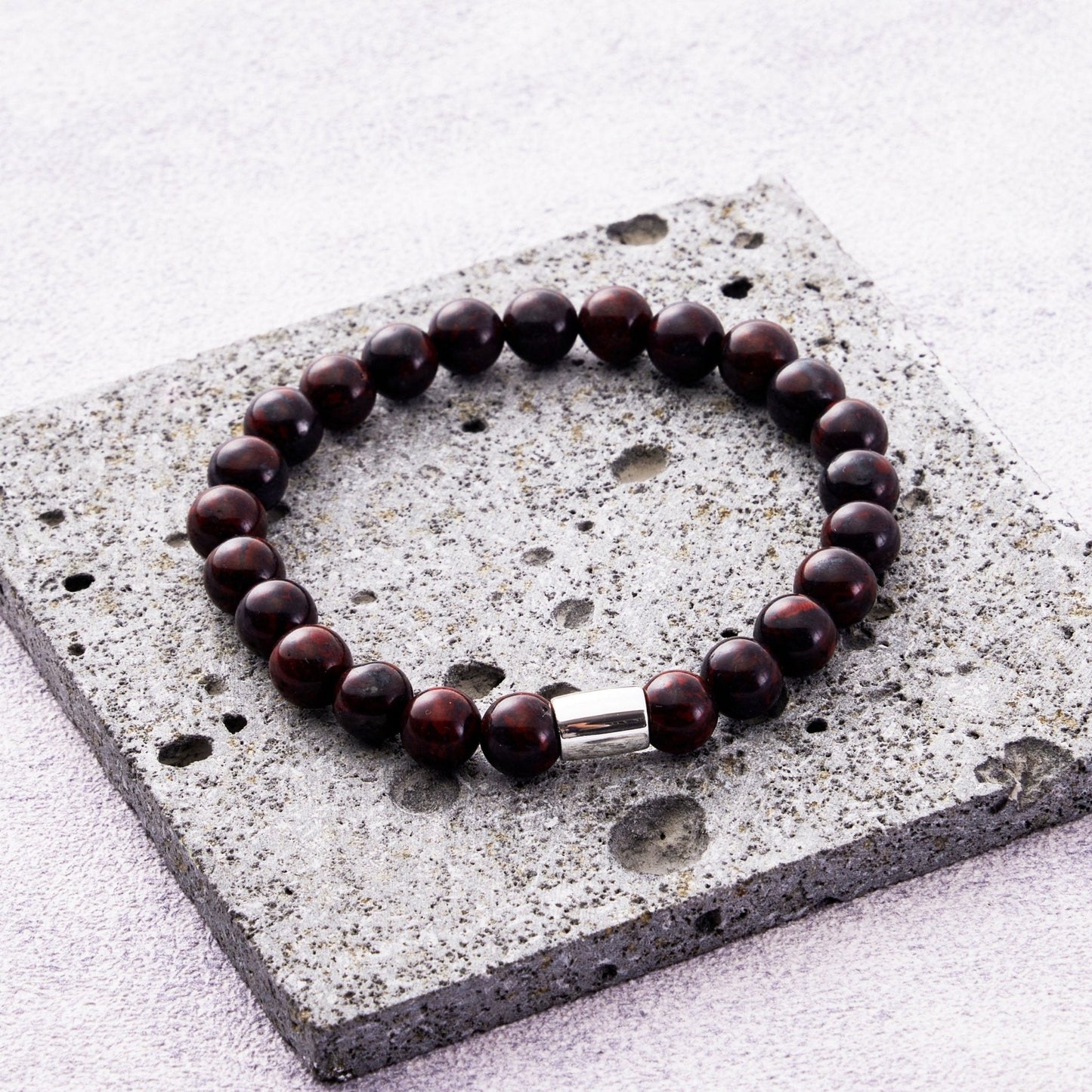 Men's Red Jasper Gemstone Stretch Bracelet