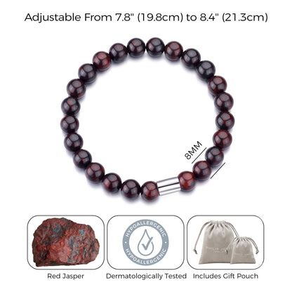 Men's Red Jasper Gemstone Stretch Bracelet