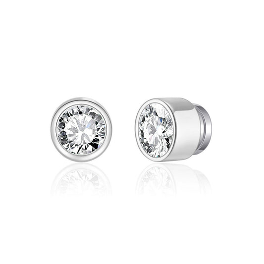Men's Silver Plated 6mm Magnetic Clip On Earrings Created with Zircondia® Crystals