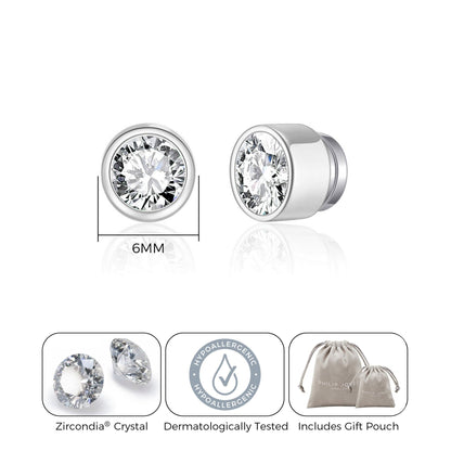 Men's Silver Plated 6mm Magnetic Clip On Earrings Created with Zircondia® Crystals