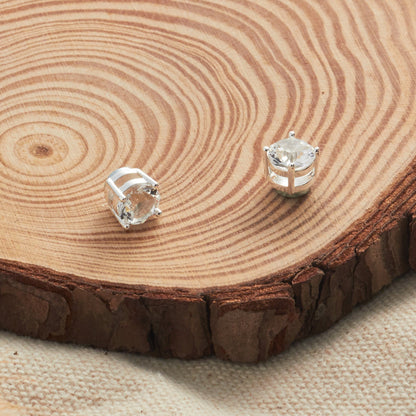 Men's Silver Plated Round Magnetic Clip On Stud Earrings Created with Zircondia® Crystals