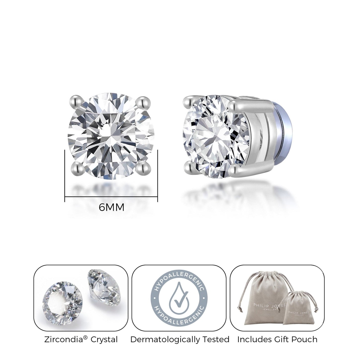 Silver Plated Round Magnetic Clip On Stud Earrings Created with Zircondia® Crystals