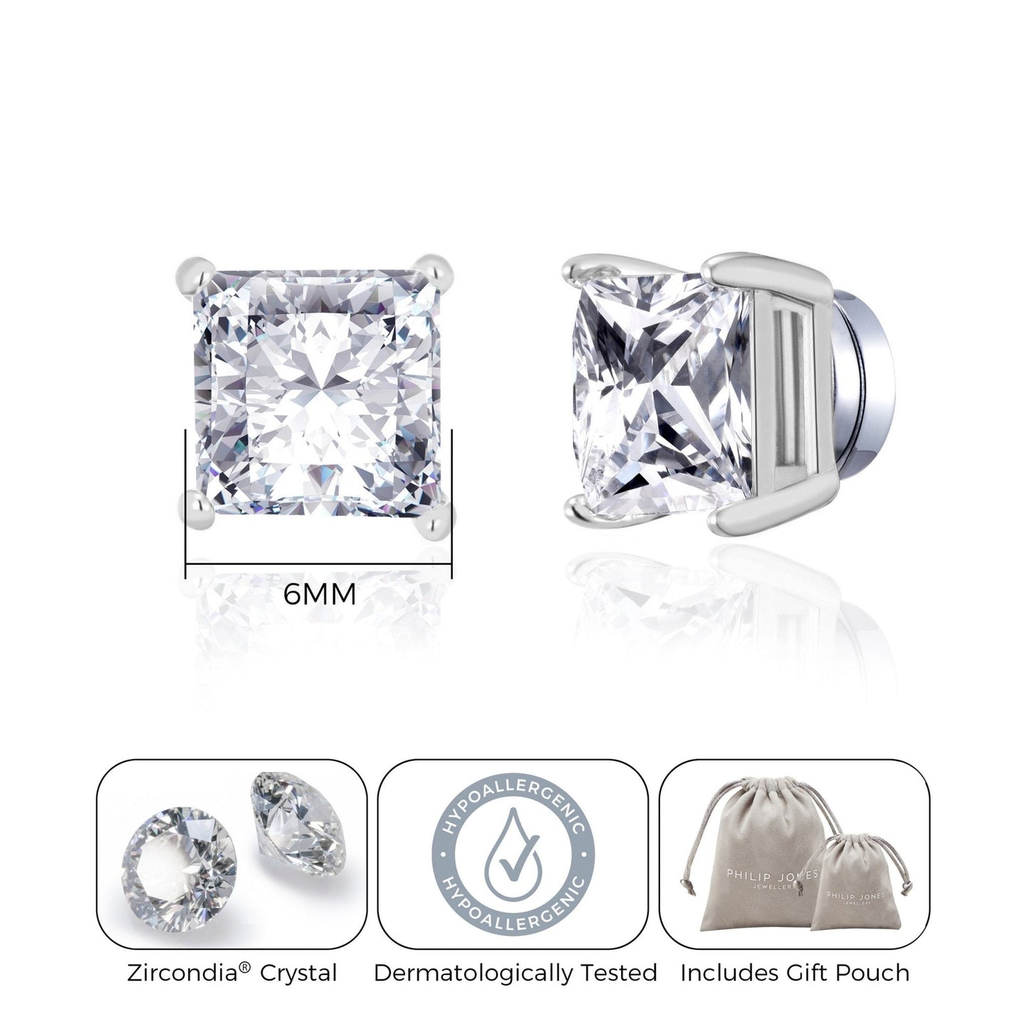 Men's Silver Plated Square Magnetic Clip On Stud Earrings Created with Zircondia® Crystals