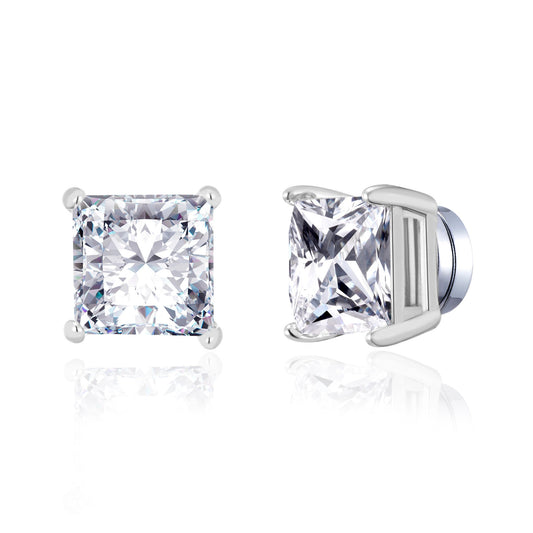 Men's Silver Plated Square Magnetic Clip On Stud Earrings Created with Zircondia® Crystals