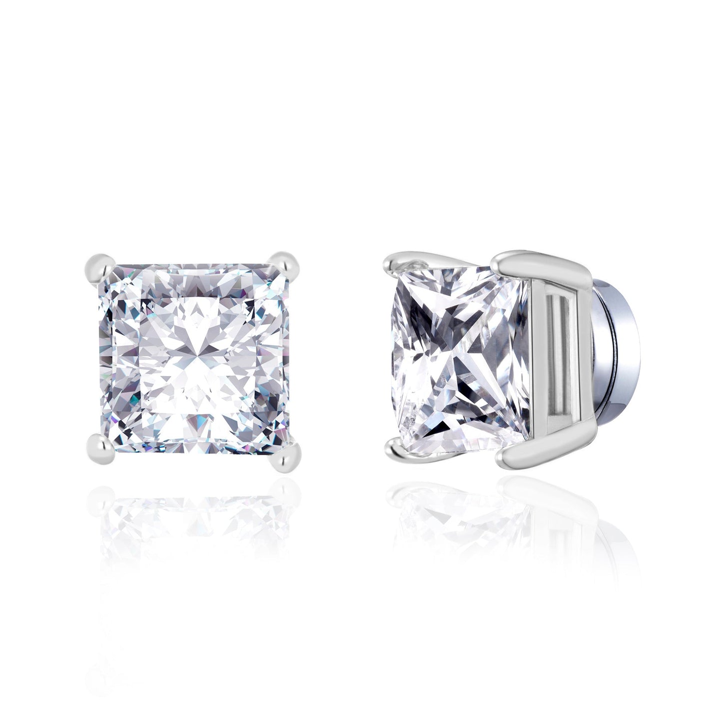 Silver Plated Square Magnetic Clip On Stud Earrings Created with Zircondia® Crystals