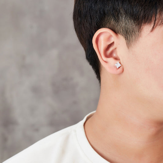 Men's Silver Plated Square Magnetic Clip On Stud Earrings Created with Zircondia® Crystals