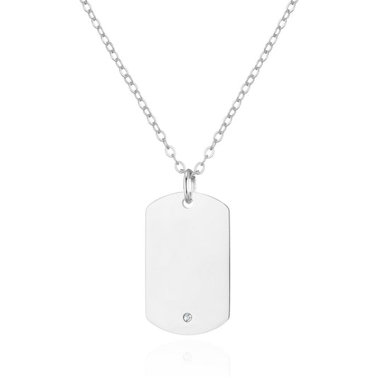 Men's Stainless Steel Dog Tag Necklace Created with Zircondia® Crystals