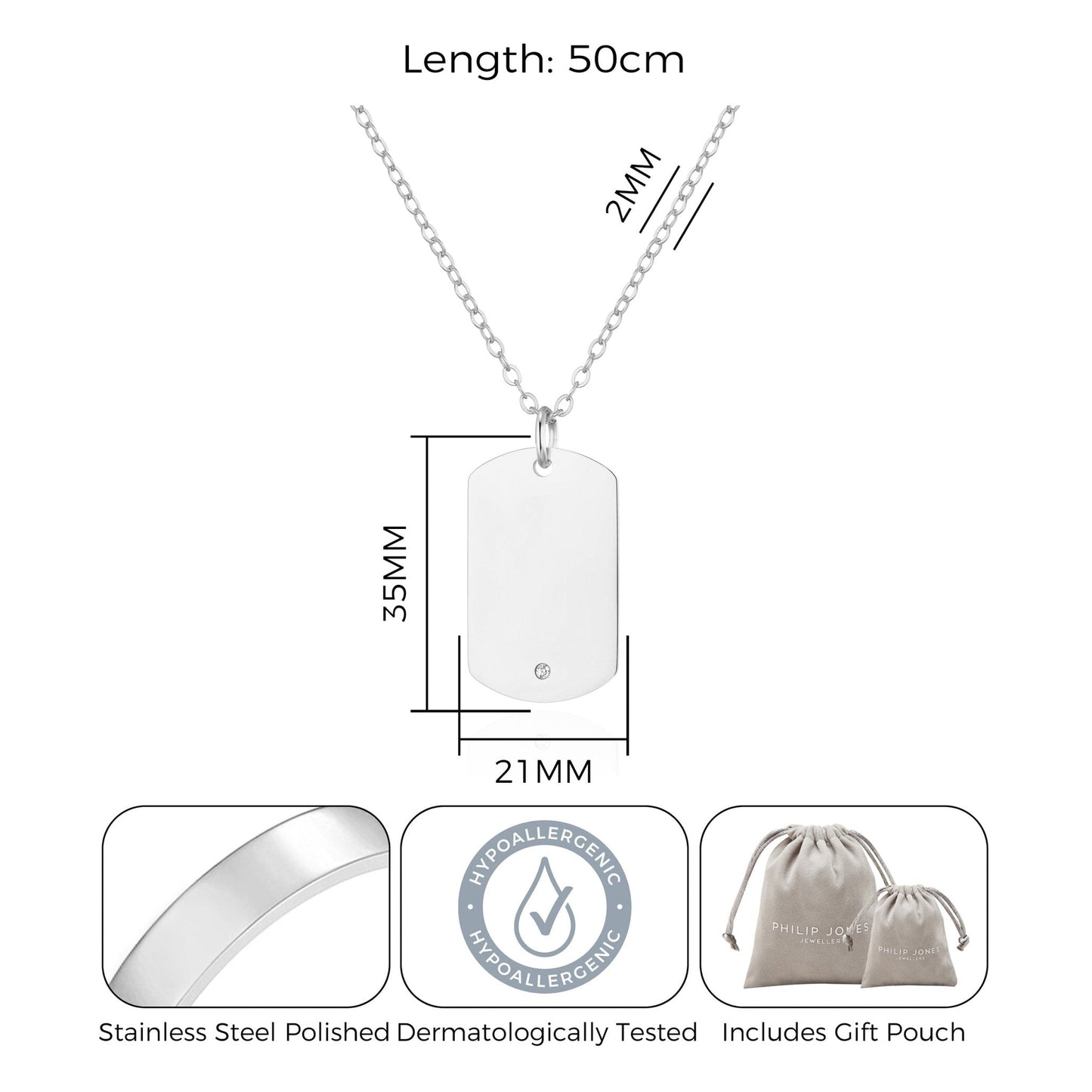 Men's Stainless Steel Dog Tag Necklace Created with Zircondia® Crystals