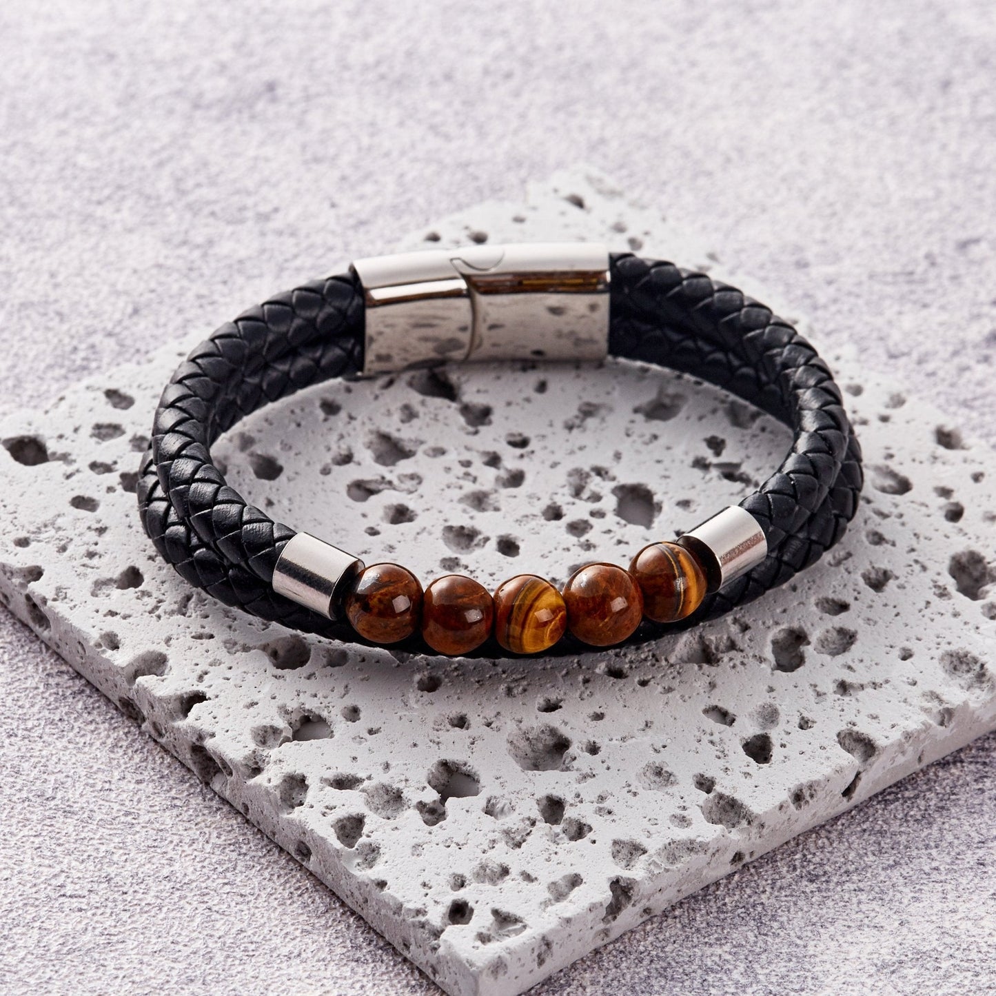 Men's Tiger's Eye Genuine Leather Bracelet