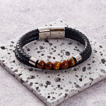 Men's Tiger's Eye Genuine Leather Bracelet