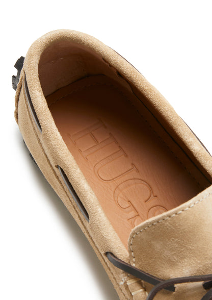 Tyre Sole Laced Driving Loafers, taupe suede