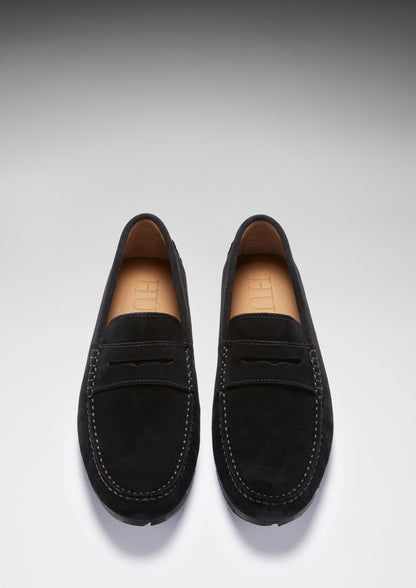 Tyre Sole Penny Driving Loafers, black suede