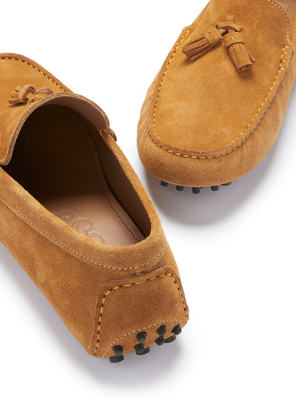 Tasselled Driving Loafers, tobacco suede