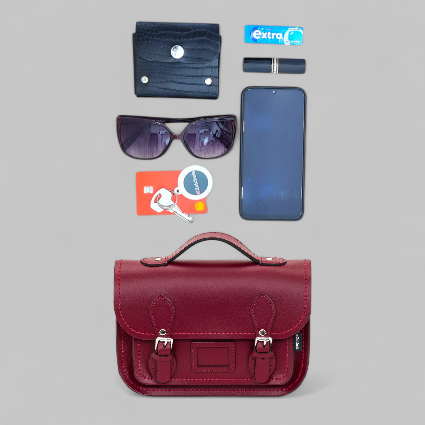 Leather Midi Satchel - Magenta
