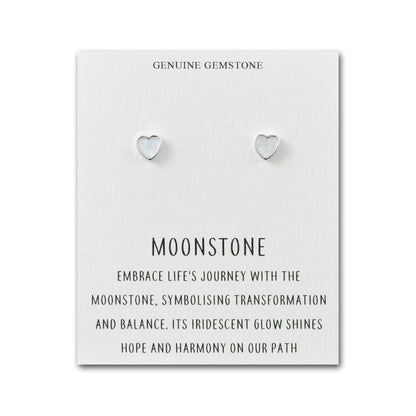 Moonstone Heart Stud Earrings with Quote Card