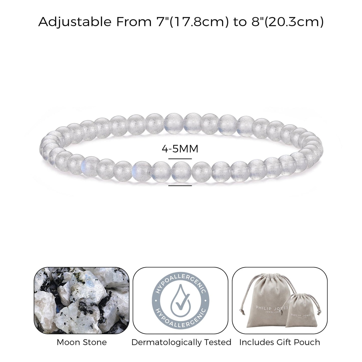 Moonstone Mini Beaded Gemstone Stretch Bracelet
