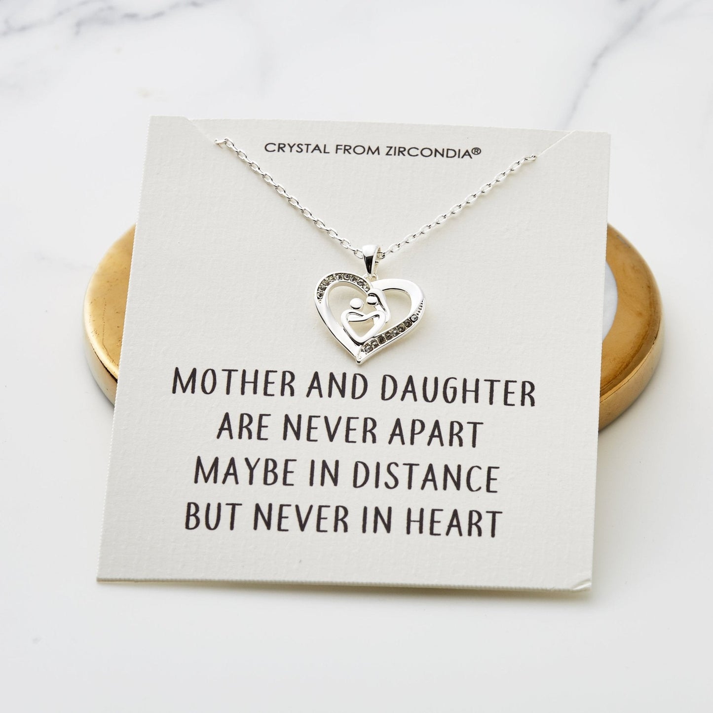 Mother And Child Necklace with Quote Card Created with Zircondia® Crystals
