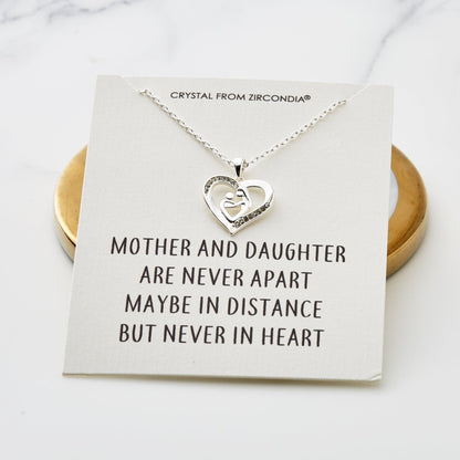 Mother And Child Necklace with Quote Card Created with Zircondia® Crystals