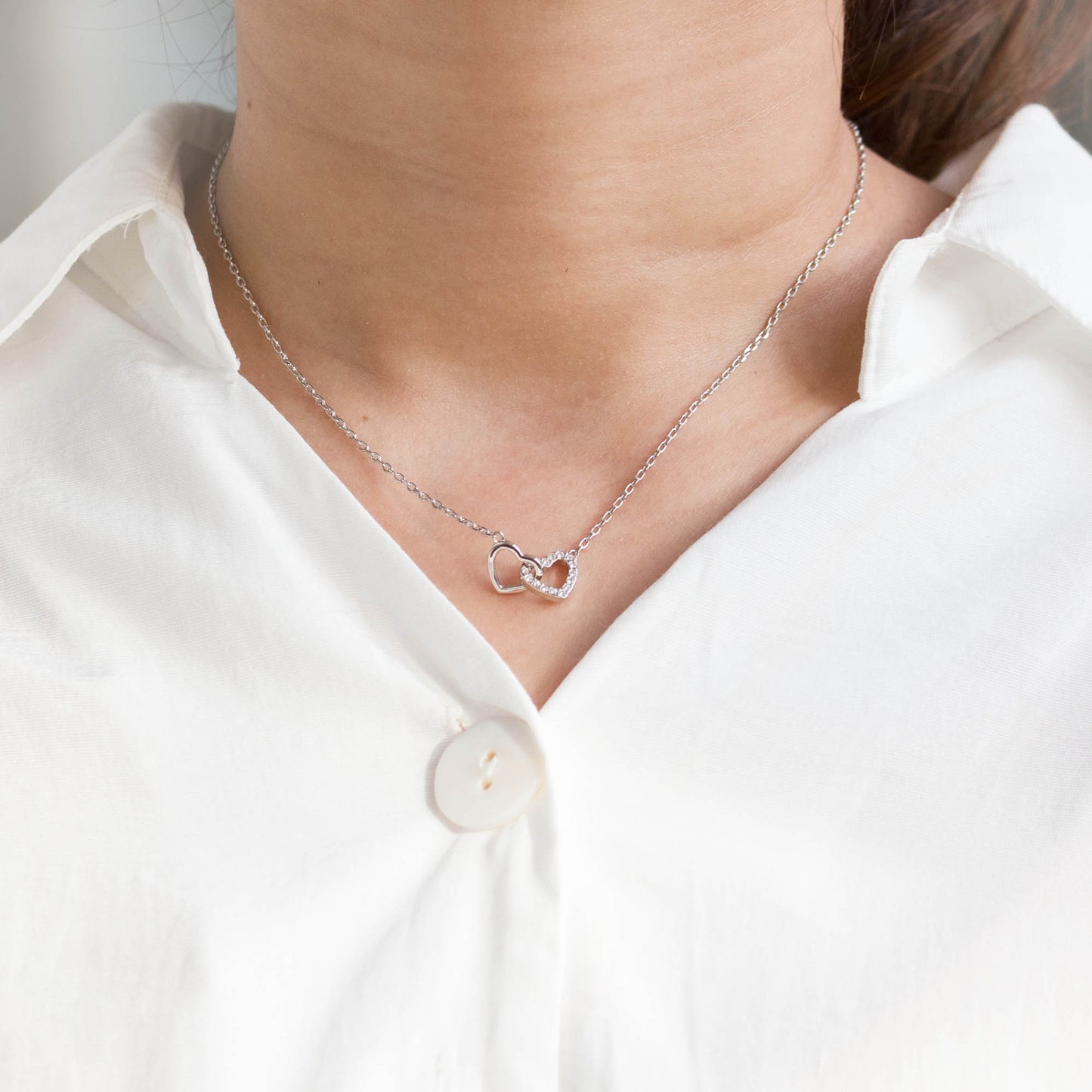 Mother and Daughter Heart Link Necklace with Quote Card Created with Zircondia® Crystals