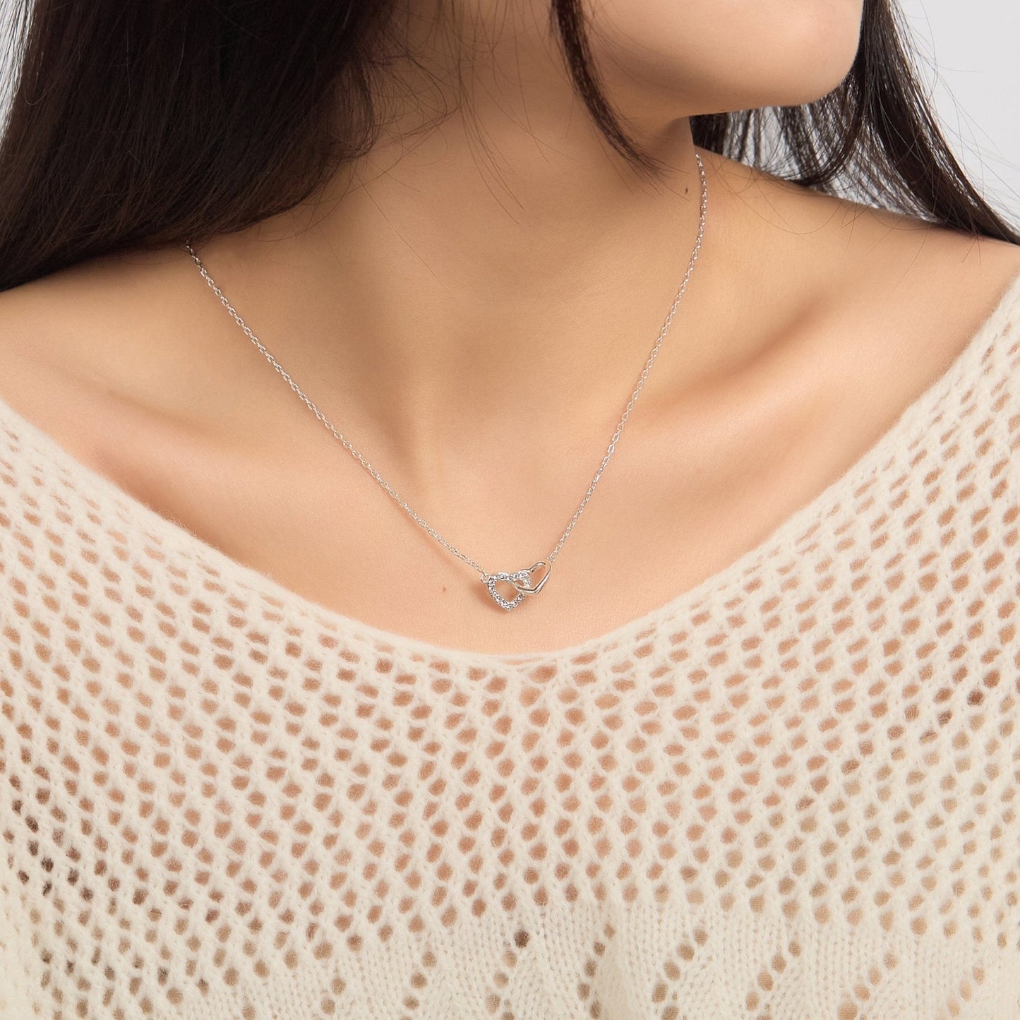 Mother and Daughter Heart Link Necklace with Quote Card Created with Zircondia® Crystals