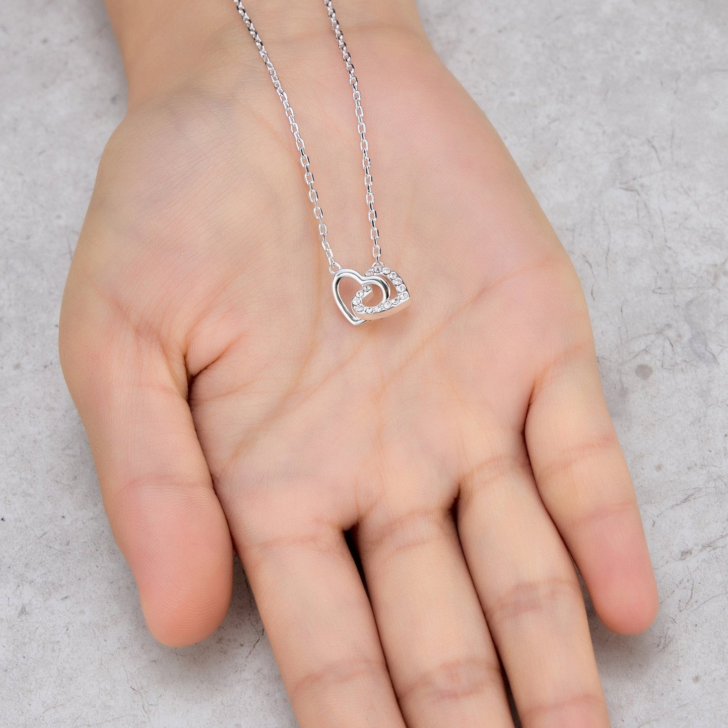 Mother and Daughter Heart Link Necklace with Quote Card Created with Zircondia® Crystals